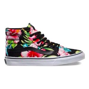 Vans | Unisex Hightop Skate Sneakers | Black Tropical print | size 7.5 M 9 W